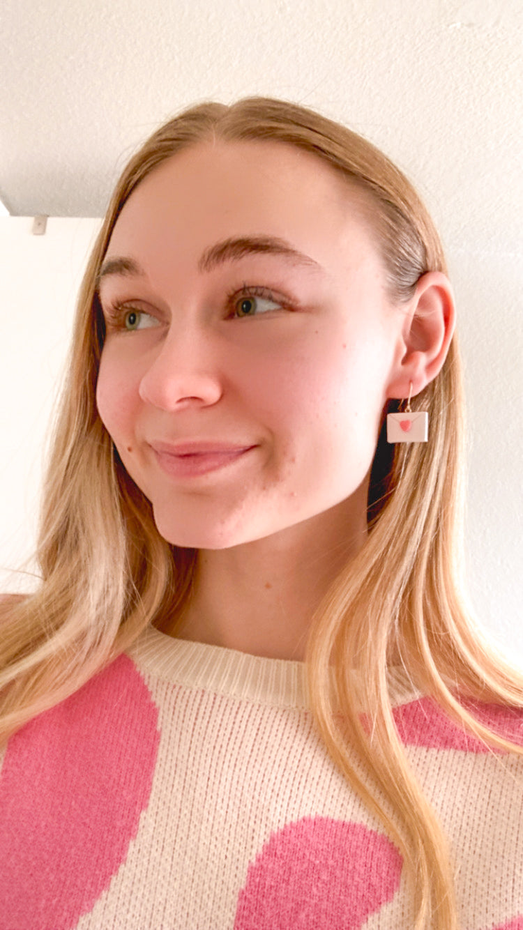 Pink Love Note Clay Earrings