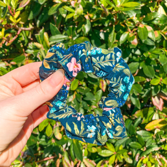 Teal Wildflower Hair Scrunchie