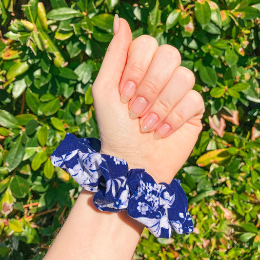 Navy China Hair Scrunchie