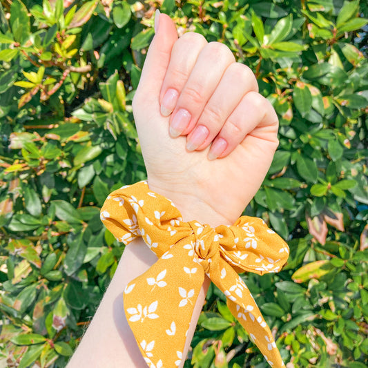 Mustard Floral Hair Scrunchie