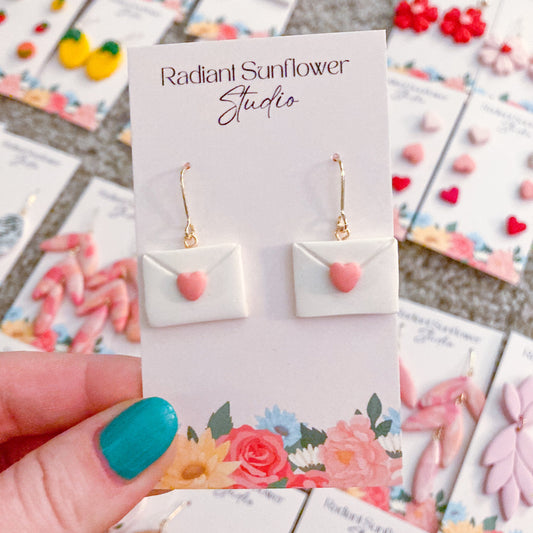 Pink Love Note Clay Earrings