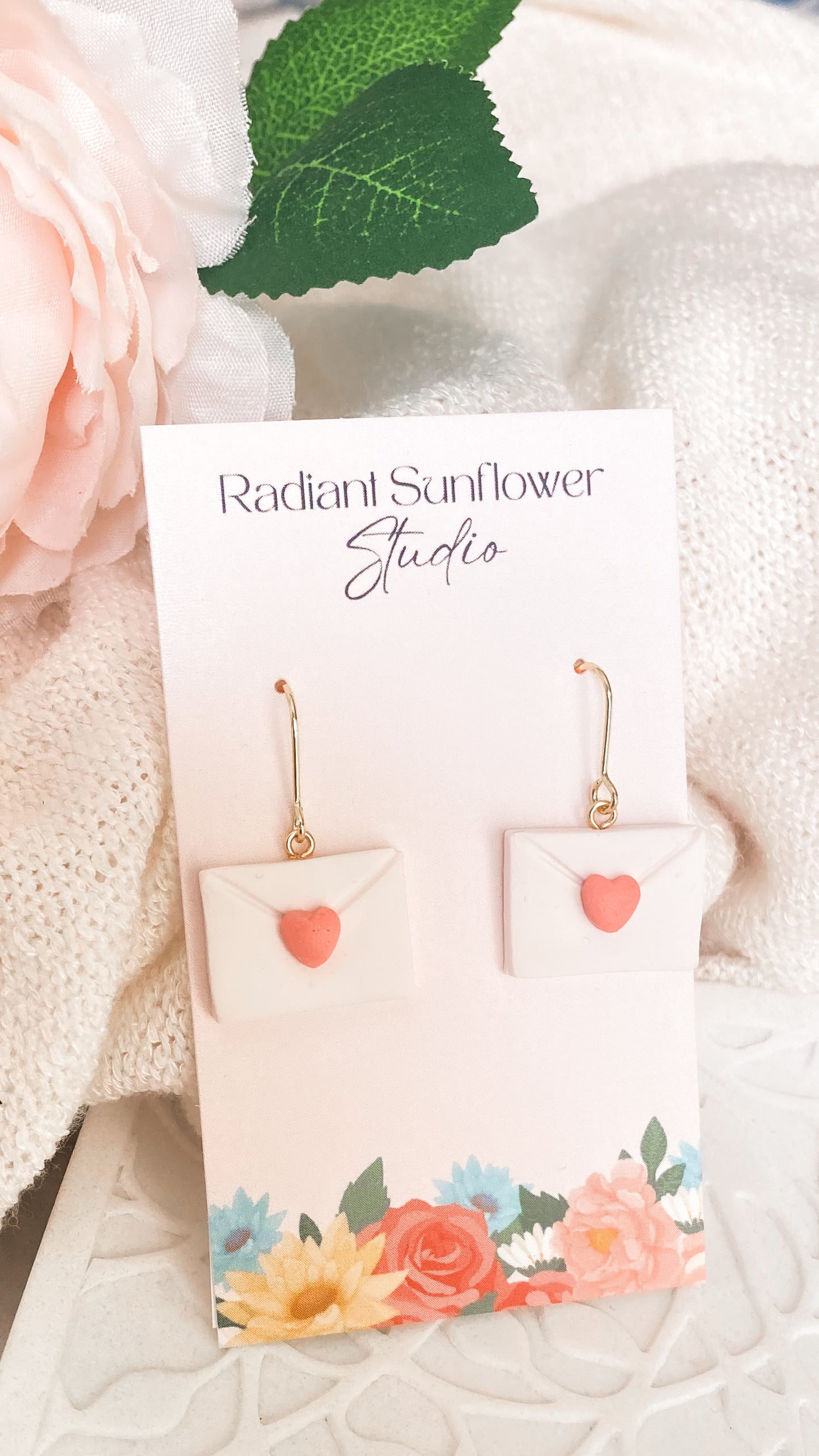 Pink Love Note Clay Earrings