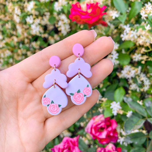 Hand-Painted Rose Tiered Clay Earrings