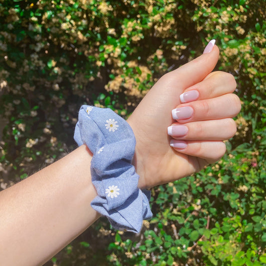 Blue Daisy Hair Scrunchie