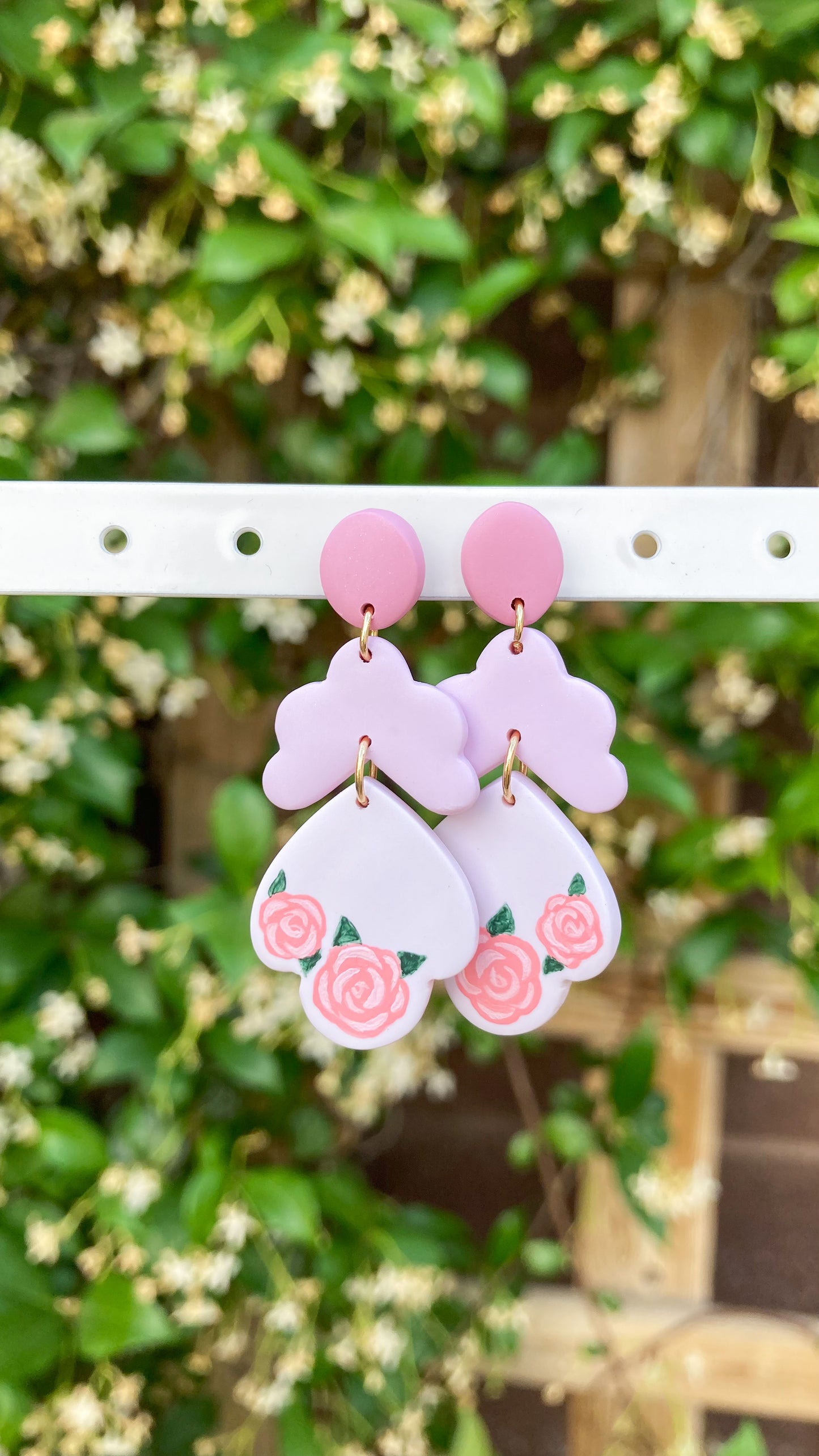 Hand-Painted Rose Tiered Clay Earrings