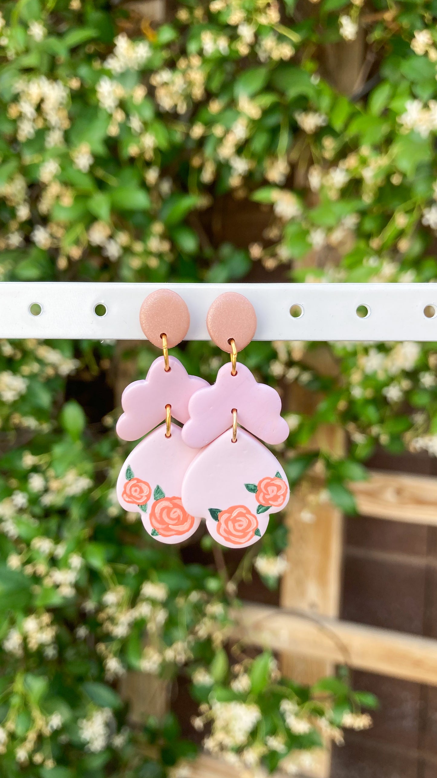 Hand-Painted Rose Tiered Clay Earrings